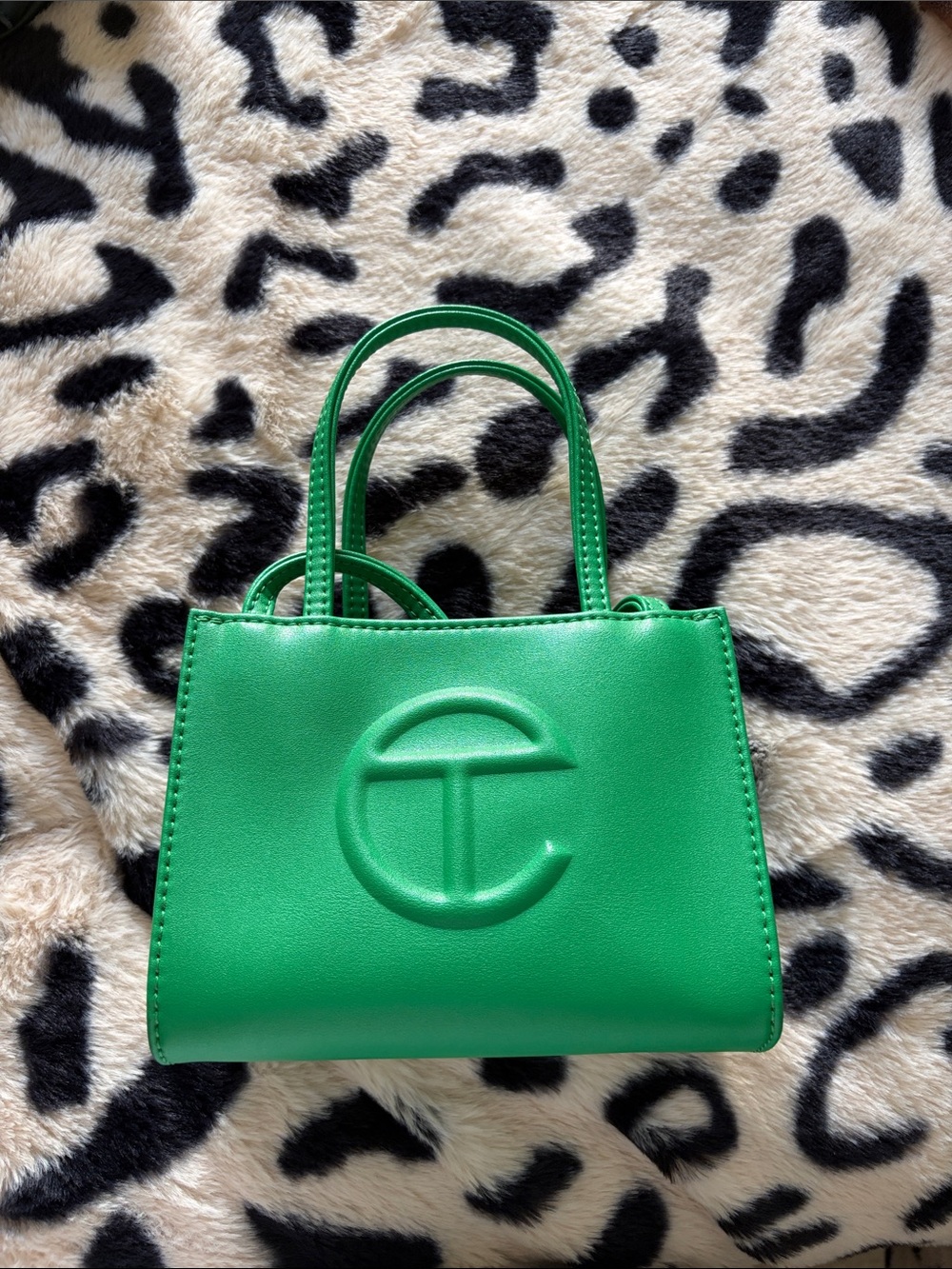 Telfar Mini Tote in Bright Green with Embossed Logo